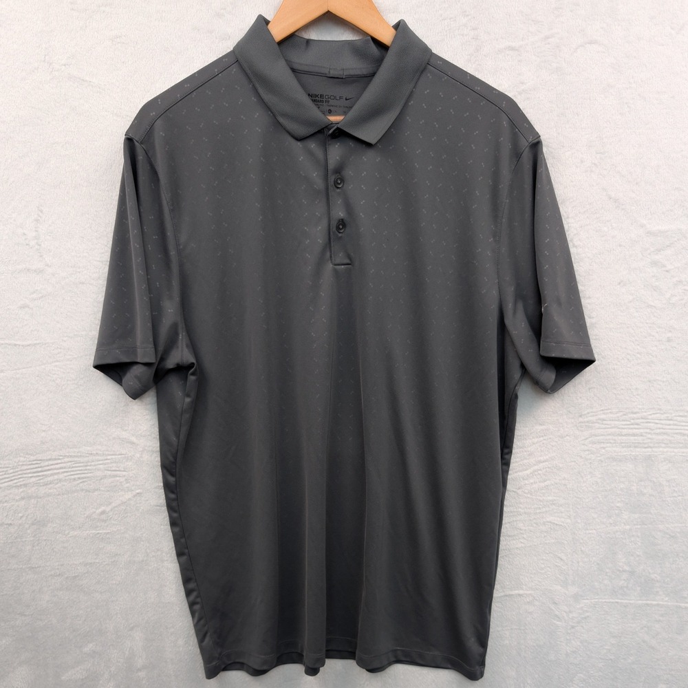 Nike Golf Polo Men's XL Gray Dri-FIT Micro Pattern Short Sleeve Athletic Sporty